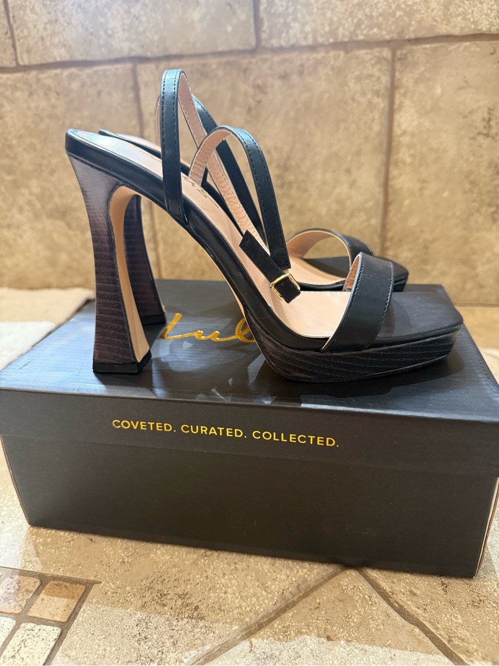 Lulu's Black Platform Heeled Sandals - Linda